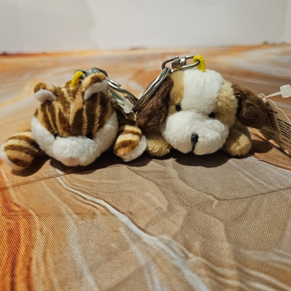Vintage 90s Bean Sprouts Plush Keychains Dog Tiger Set of 2
